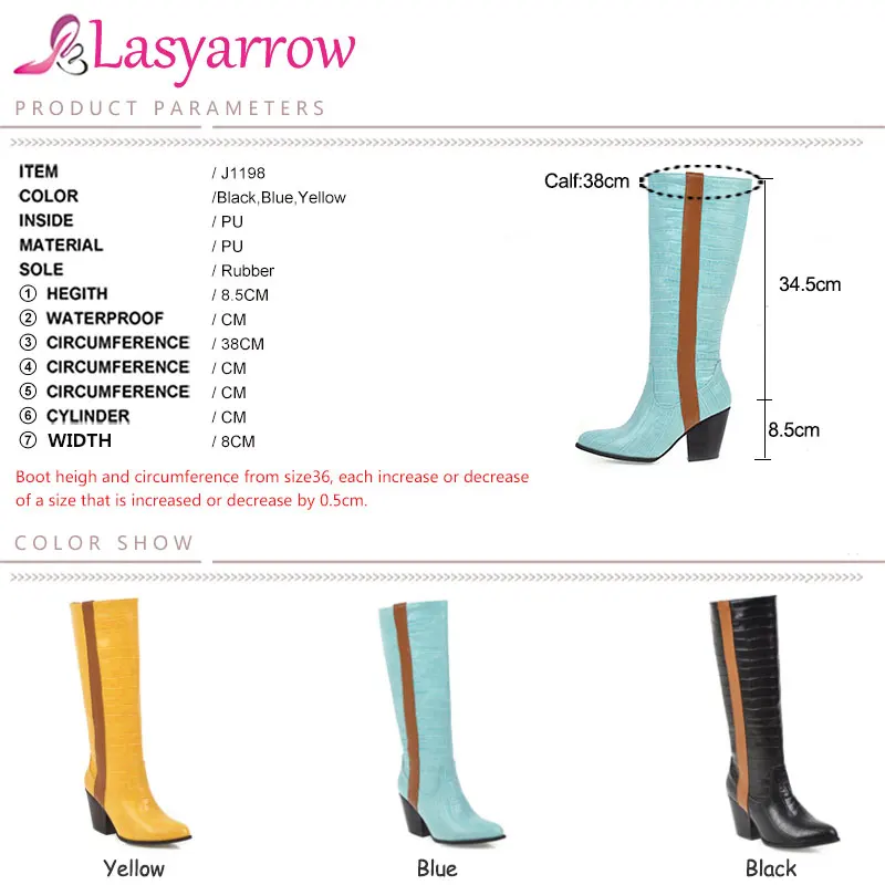 Lasyarrow/большие размеры; модные ковбойские женские ботинки на высоком блочном каблуке в западном стиле; высокие сапоги В рыцарском стиле; цвет желтый, синий, черный; зимняя женская обувь