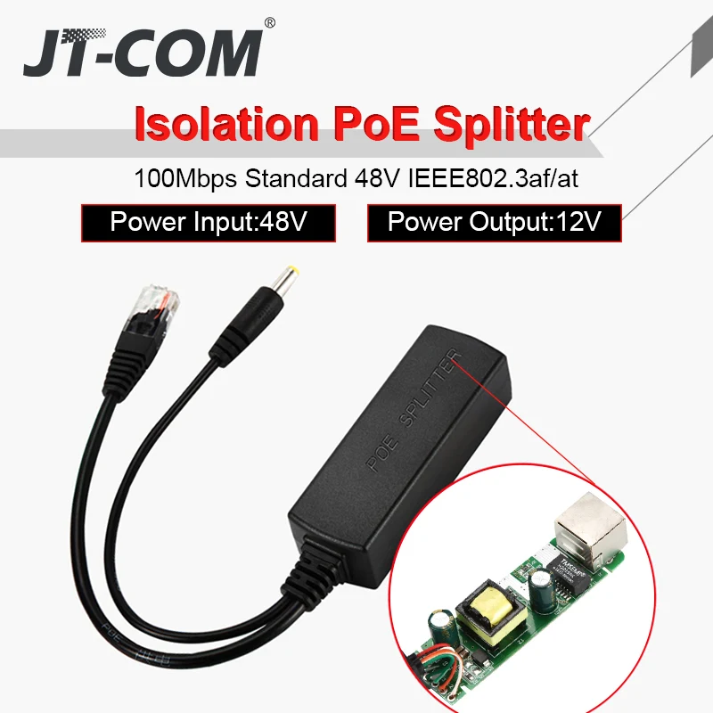 Divisor PoE de 48V a 12V, conectores POE, divisor, IEEE802.3af extensor de inyector/at 10/100M para divisores Hikvision POE