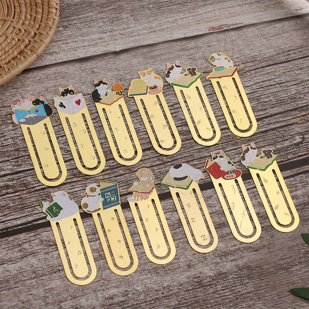 Libro de lectura de gatos bonitos, marcador de Metal chapado en oro, marcapáginas de dibujos animados de animales, regalo, papelería, carpeta, suministros escolares, 1 ud.
