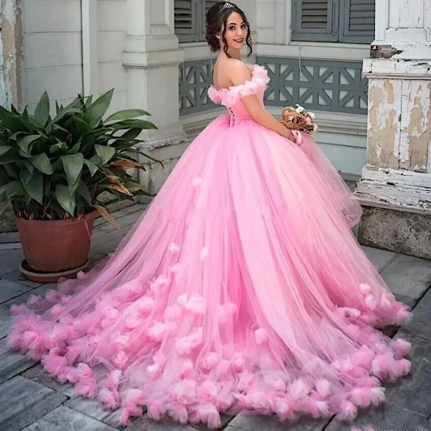Robe de soiree розовое цветочное свадебное платье vestido de festa longo 3D цветочное свадебное платье на шнуровке с открытыми плечами вечерние платья Дубай - Цвет: Розовый