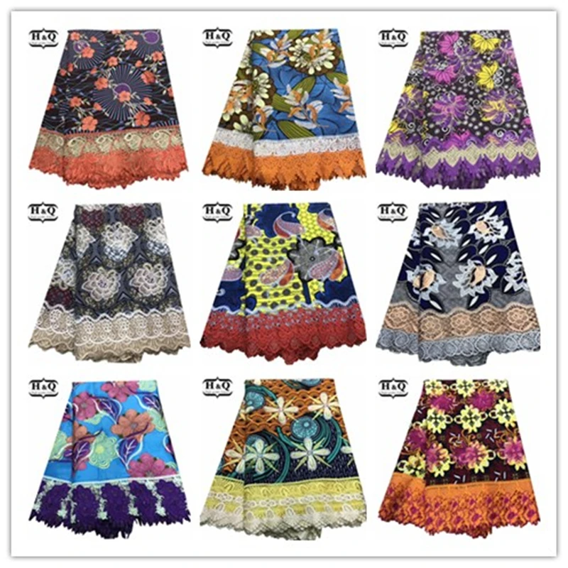 

Batik Fabric With Lace 6 Yards/Piece African Wax Print Lace Nigerian Guipure Lace Embroidered Lace High Quality For Party Dress