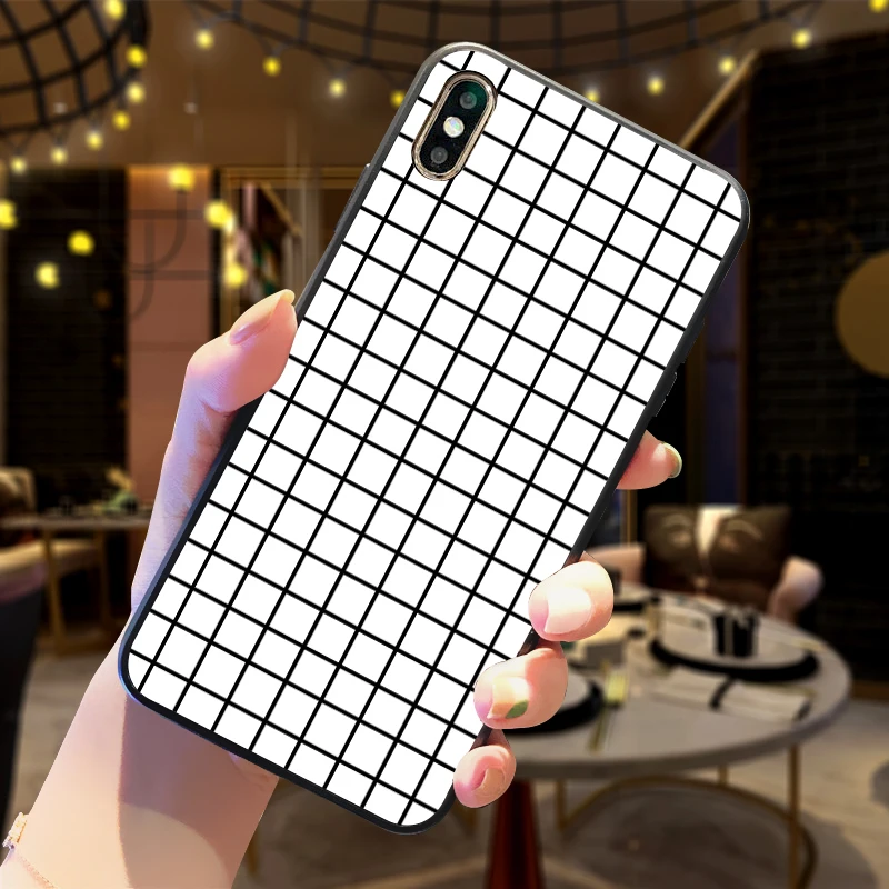 Couple Lover Soft Silicone phone Case For iphone 11 PRO X XS Max XR 7 8 6 6s Plus black white plaid simple Pattern Cover Coque | Мобильные