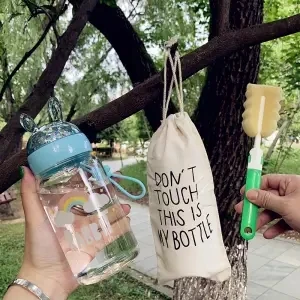 Стеклянная Женская Студенческая чашка с милым мультипликационным стаканом, портативная стеклянная Мужская и женская оригинальная бутылка, чистая чашка красная Хрустальная бутылка для воды - Цвет: 400ML set