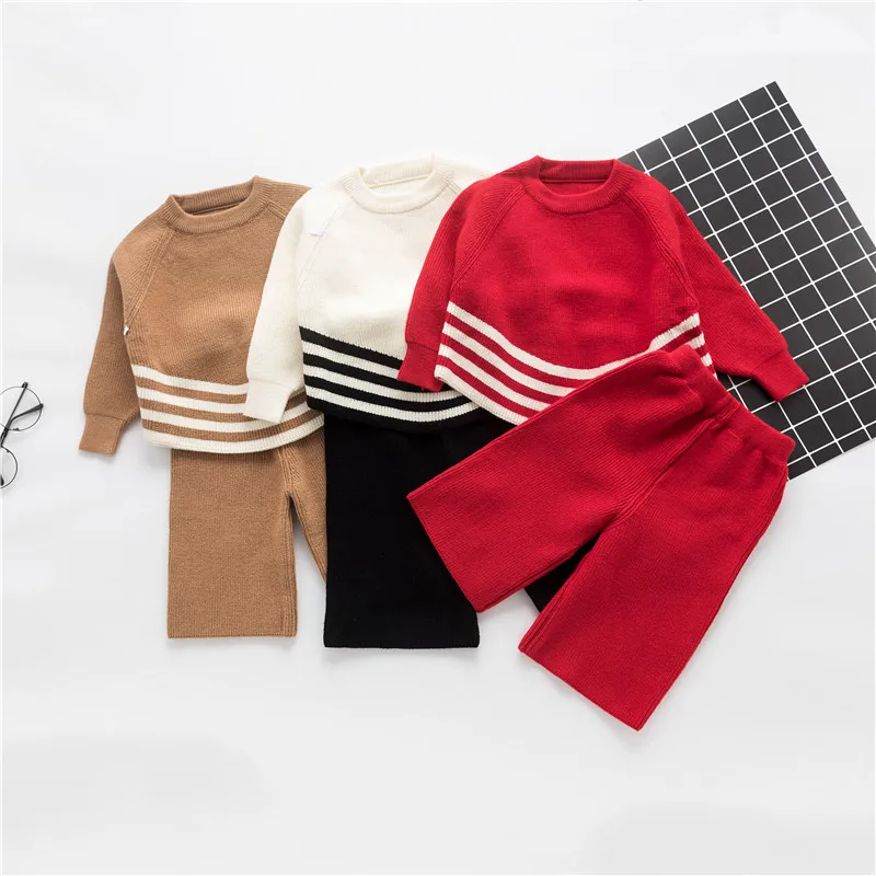 

Autumn & Winter New Style Girls Korean-style Knitted Sweater Children Wide Leg Pants Sweater Set M14