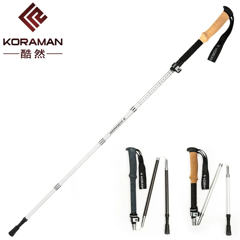 Carbon Trekking Pole Tough External Lock Ski Poles Extended Handle Rod Straight Handle Hiking Stick Folding Outdoor Rod