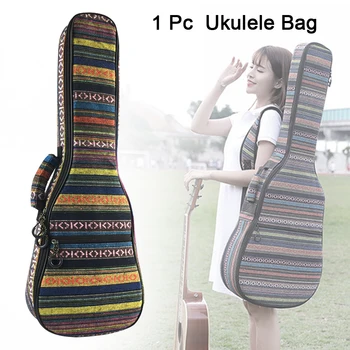 

21 Inch Ukulele Bag Adjustable Buckle Zipper Closure Country Style Wear Resistant Ukulele Storage Bag with Cotton Blend Strap
