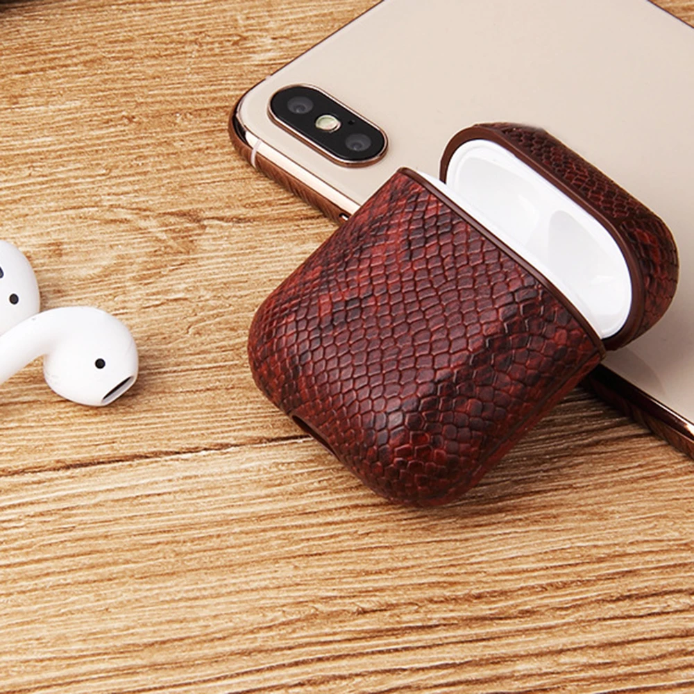 Для Apple AirPods Bluetooth сексуальная сумка из змеиной кожи чехол беспроводные наушники кожаный чехол для Air Pods