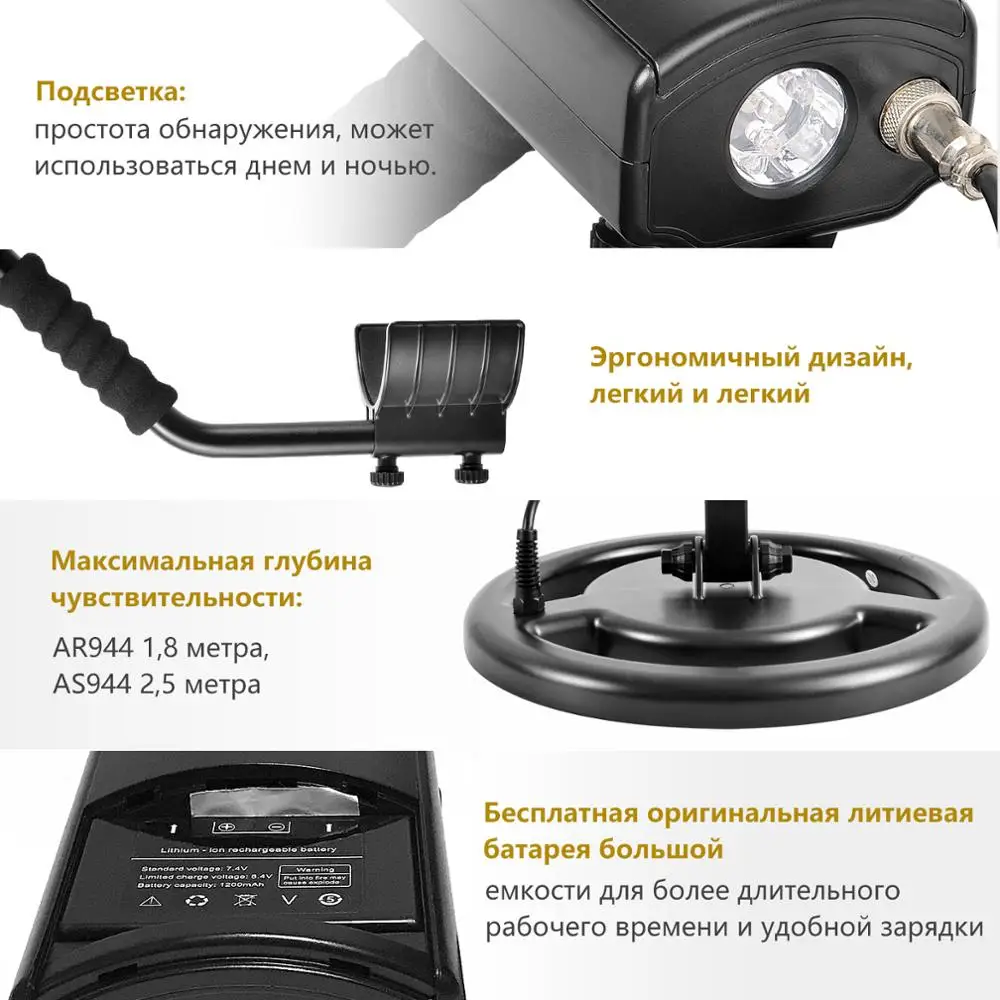 металлоискатель подземный AR944 металоискатель детектор проводки 1.5m 1200ma Li Батарея