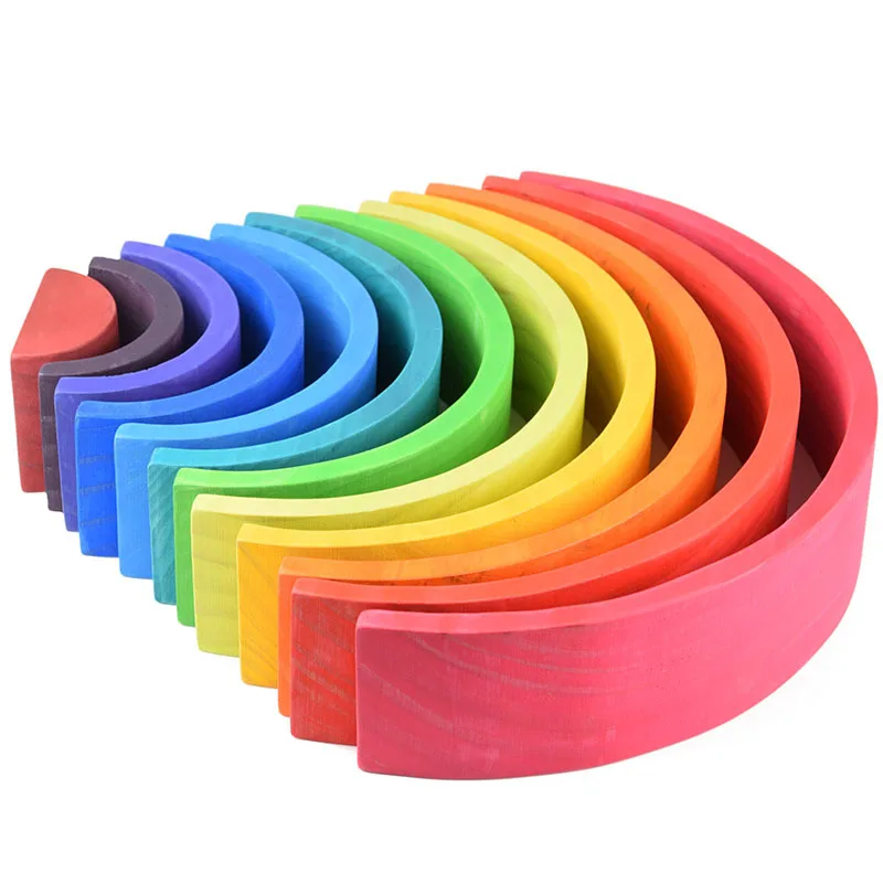 

Large Size 12-Piece Arch Bridge Rainbow Building Blocks 1.65 Montessori Educational Children Early Education Jenga Wooden Toys 2
