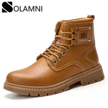 Мужские ботинки на шнуровке из натуральной кожи для мужчин, зимняя теплая плюшевая Рабочая обувь с высоким берцем безопасные мягкие Нескользящие ботильоны, 38-45