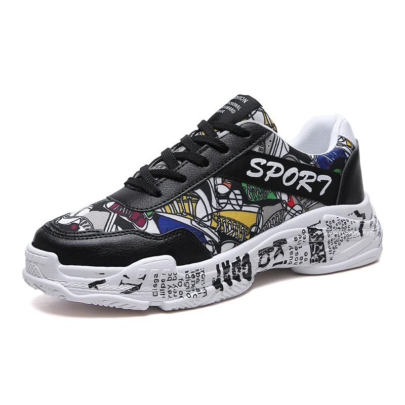 Summer Graffiti Sneakers 2019 New Men Beathable Comfortable Casual Sports Shoes Fashion Lace-up Shoes Boys Super Light Trainers Summer Graffiti Sneakers 2019 New Men Beathable Comfortable Casual Sports Shoes Fashion Lace-up Shoes Boys Super Light Trainers