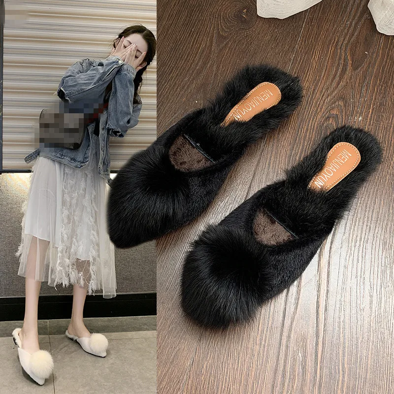 

Cover Toe Luxury Slides Shoes Flat Slippers Shose Women Pokemon Plush Low Flock Soft Designer 2019 Fur Rome Basic Elegant