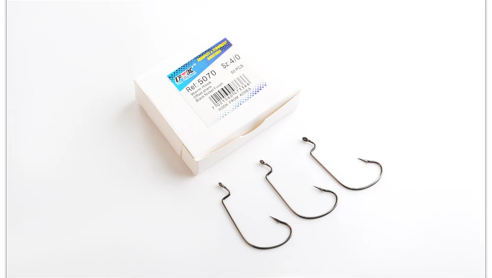 FTK 50PCS High Carbon Steel Offset Angelhaken Soft Worm Lure Angelhaken 5/0-2 # Kurbel-Jig-Haken mit Widerhaken und Ring – Detail 8