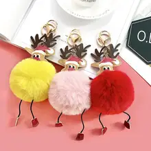 С принтом рождественского оленя и надписью, плюшевый брелок для ключей автомобиля висячий ворсистый шар-капля цепочка для ключей женская кожаная сумка для подарков со снежинками