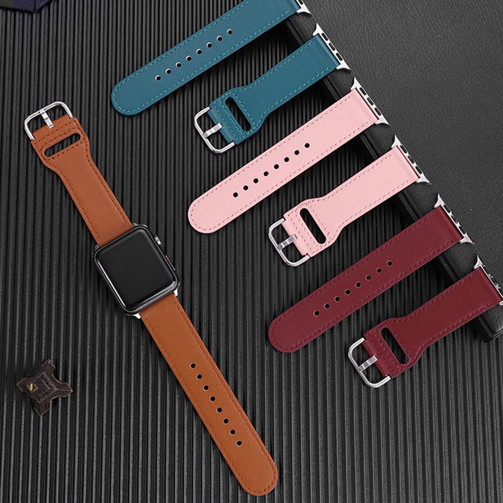 

Genuine leather loop strap for apple watch band 42mm 44mm series 5 4 watchband 38mm 40mm iwatch 3 21 correa bracelet Accessories