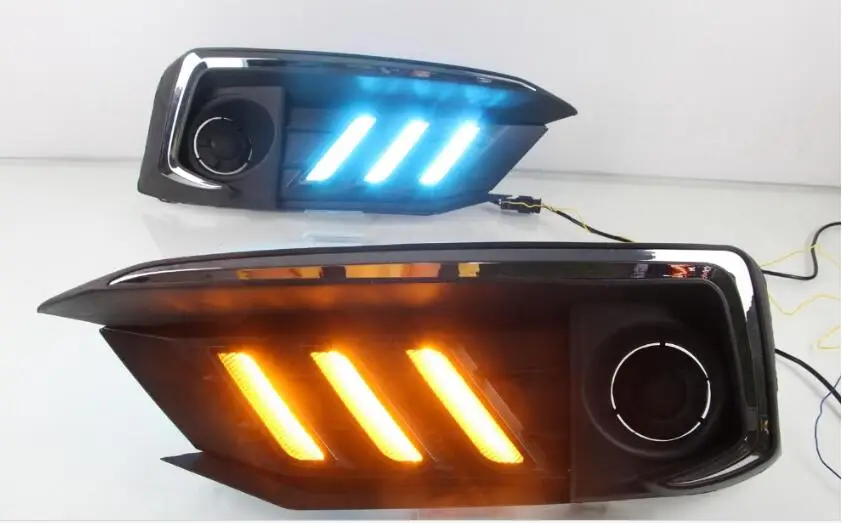 1 пара светодиодный DRL для Honda Civic седан с движущимся сигналом светодиодный противотуманный фонарь крышка дневного света с отверстием противотуманной фары
