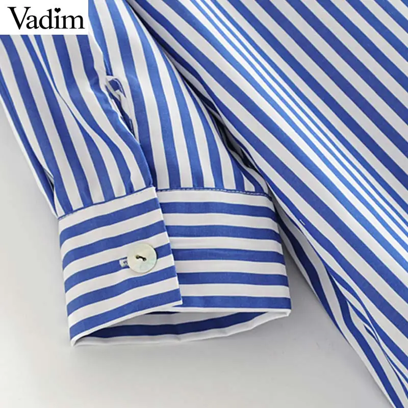 Vadim Женская Полосатая Длинная блузка с карманом, украшенная длинным рукавом, асимметричный дизайн, рубашка женская верхняя одежда для офиса blusas LB341
