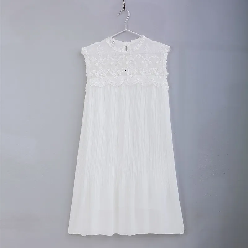 Летнее платье без рукавов для беременных; новое платье с круглым вырезом; элегантное шифоновое плиссированное платье для беременных - Цвет: white