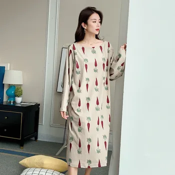 

Autumn Winter New Plus Size Nightdress Casual De Velvet Thick Warm Home Clothes Carrot Print Sleepshirts 4 Colors Night Dress