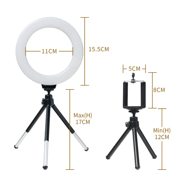 SH-Anillo de luz Led con trípode, lámpara regulable de 16cm y 6 pulgadas, con carga Usb, para selfis y estudio fotográfico 2