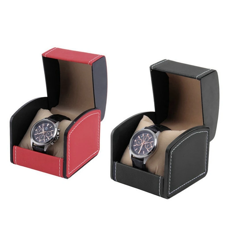 2 Pcs Luxury Watch Hard Box Gift Boxes Leather with Pillow Jewelry Watch Packaging for Bangle Wristwatch Box, Black& Red