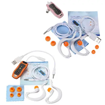 

2x 8GB MP3 Player Swimming Underwater Diving Spa + FM Radio Waterproof Headphones Pink & Orange