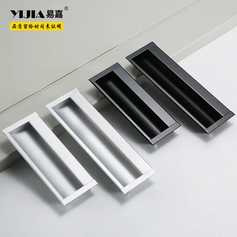 

Yi Jia Hidden Embedded Flush Pull Hidden Button Slotted Drawer Flush Pull Recessed Black And White with Pattern Aluminium Alloy