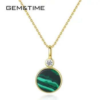 

Gem&Time Natural Malachite Round Pendant Necklace 925 Sterling Silver Zircon Choker Necklace Fine Jewelry Collares Mujer SN0137