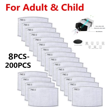 

New 8-200PCS PM2.5 Mask Filter Paper 5Ply 2020 Dust Mouth Face Mask Carbon Cotton Disposable Filter Protective For Adult Child