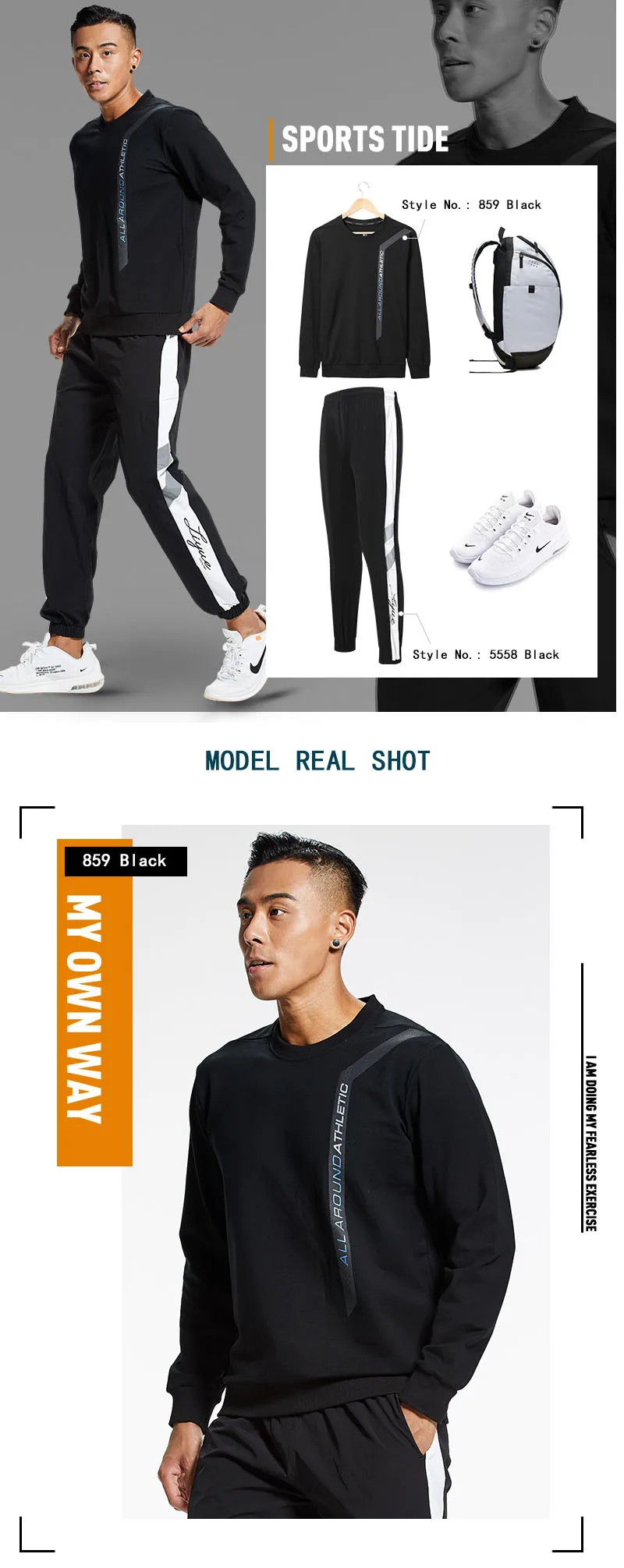 Sportswear men Pullover autumn winter new round neck Gym training casual loose long sleeve trend Outdoor hiking camping top