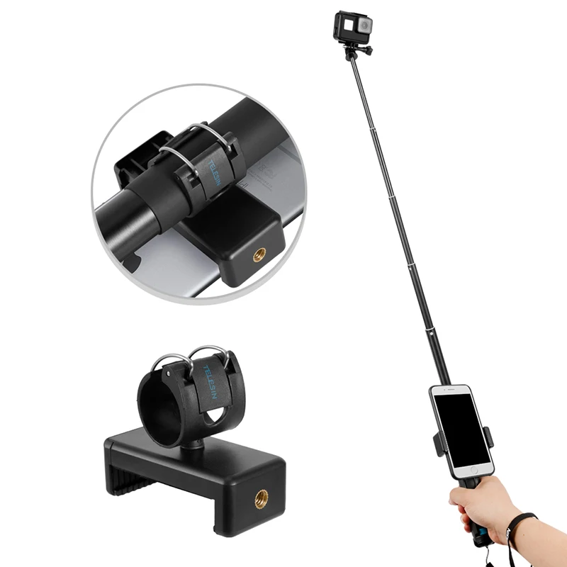 For GoPro Hero 10 9 8 7 6 5 Extendable Aluminum Alloy Selfie Stick Monopod+Tripod Mount Holder for DJI Action 2 Camera Accessory