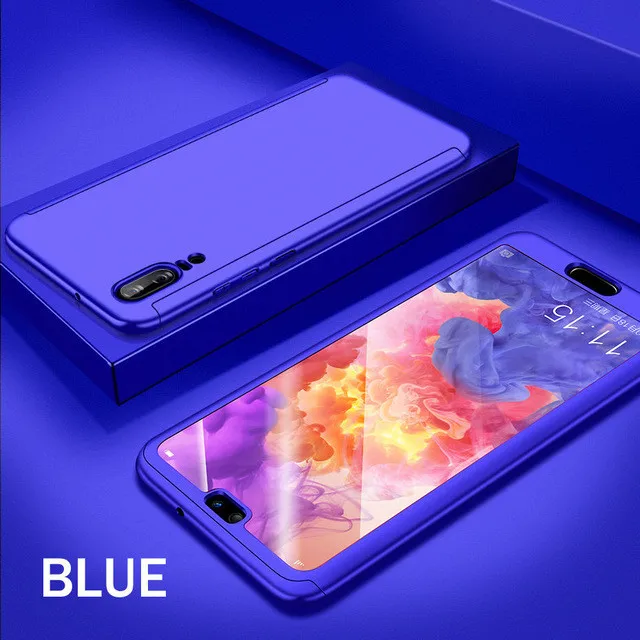 360 градусов полный корпус противоударный чехол для телефона для huawei P30 Pro P20 Lite защитный чехол для huawei P10 P9 Plus P8 Lite - Цвет: Blue