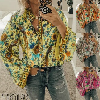 

Women Floral Printed T-shirt Autumn Long Sleeve Casual T-shirt Ladies Tops Women Loose T Shirt