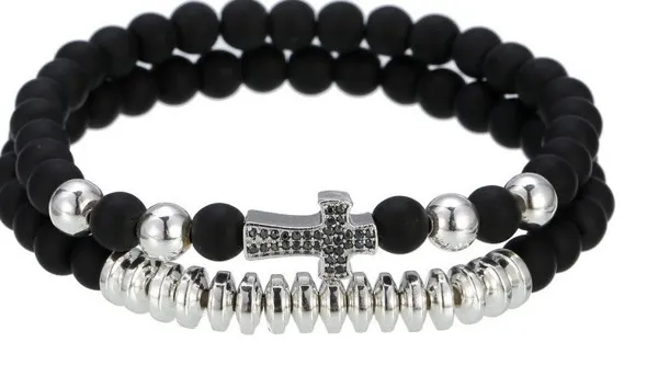 

6mm 2PCS/Lot xf21 gold silver Copper cz zircon cubic zirconia elastic adjusted cross Buddha Frosted agate Onyx Bracelet Bangles
