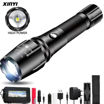 

20000LM Super Bright T6 LED Flashlight Torch Zoomable Tactical Flashlights linterna Bicycle Light Rechargeable Use18650