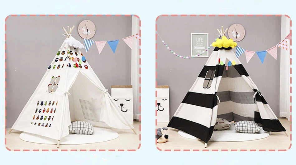 18 Types Baby Portable Canva Tipi Folding Indoor Children Tent Teepee Original Triangle Indian Kid Tent Wigwam Little Play House