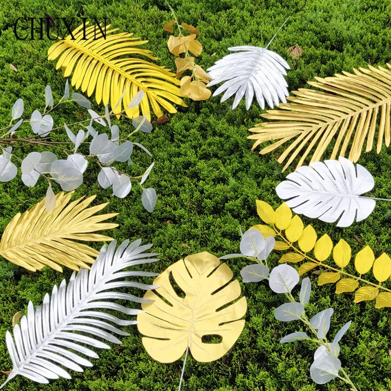 5pcs/lot Gold/silver Artificial Leaf Home Decor Tree Leaves Garden