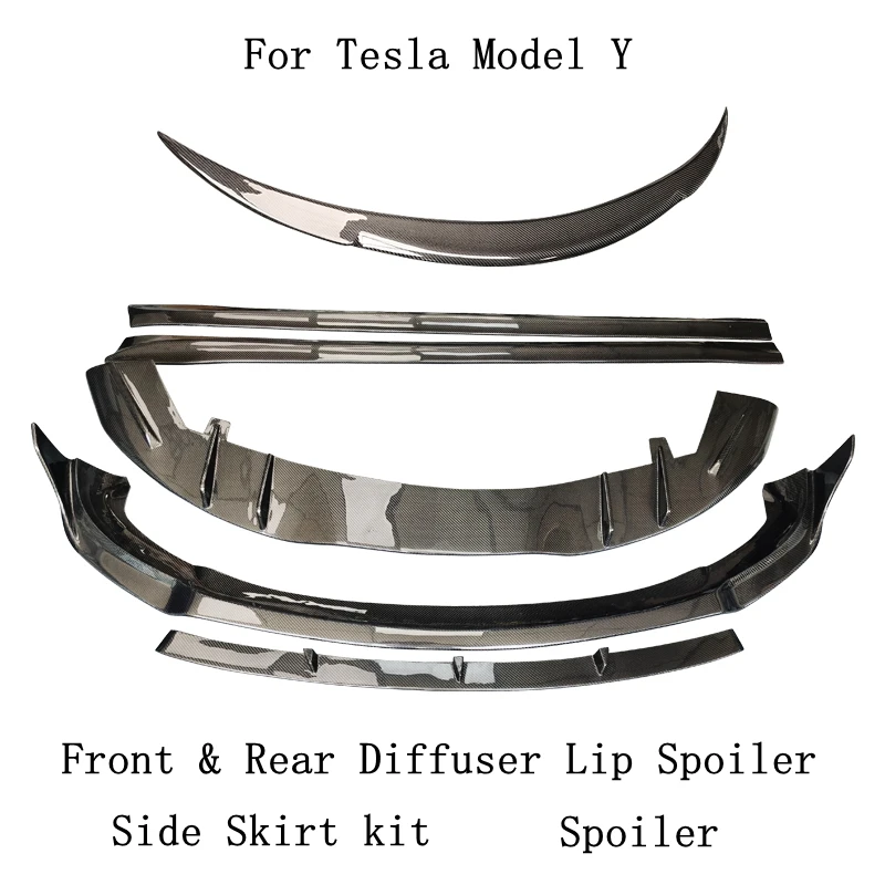 

For Tesla Model Y 2020 20212022 2023 Carbon Fiber Front Rear Bumper Diffuser Lip Spoiler Body Side Skirt kit Auto Accessories