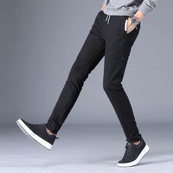 

2020 Spring New Casual Solid Basic Pants Mens Cotton Slim Fitness Chinos Drawstring Fashion Classic Trousers Male Brand Clothing