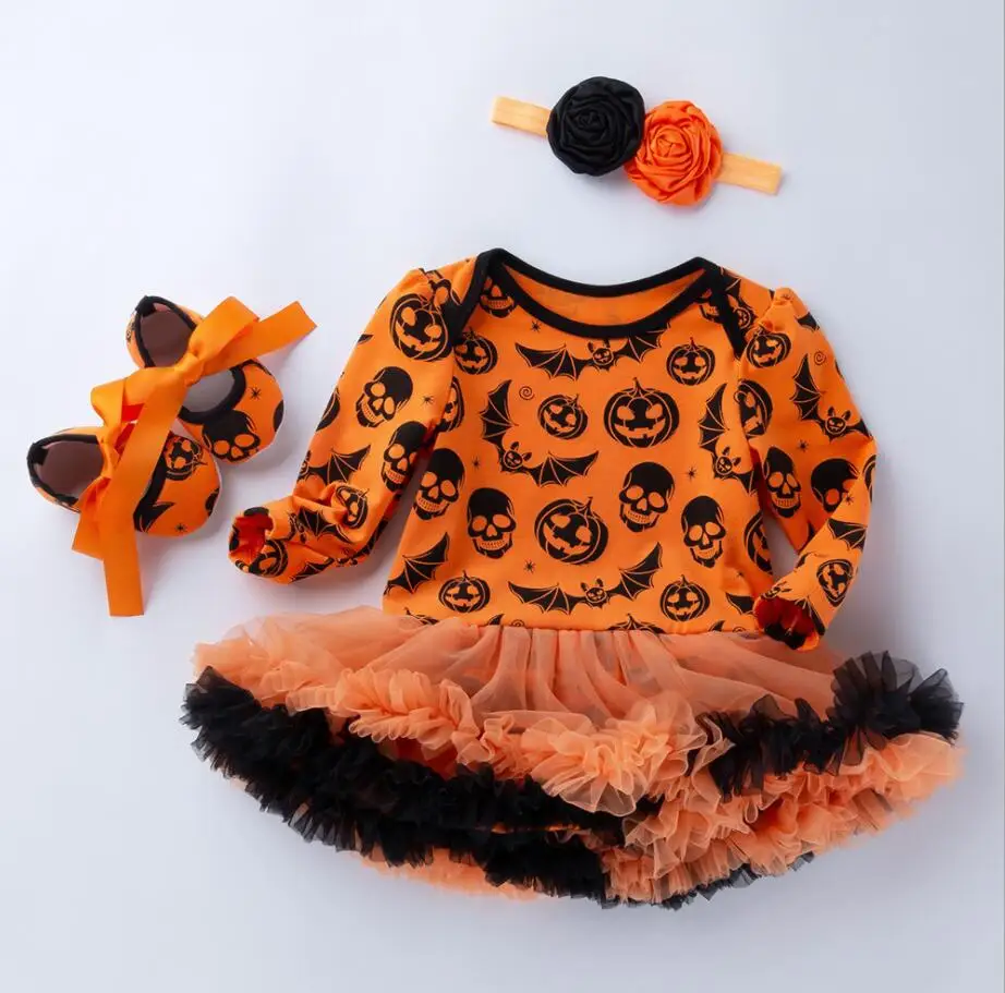 Комплект из 3 предметов для маленьких девочек, 1-2 лет, костюм на Хэллоуин, платье-пачка для маленьких девочек, платье-пачка, наряд для младенцев, повязка на голову, 0-24 месяца - Цвет: Черный