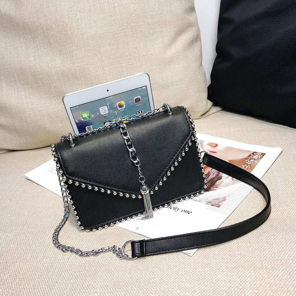 Сумки через плечо для женщин простая сумка на плечо с кисточками и заклепками дизайнерская сумочка для телефона сумка из искусственной кожи сумки-мессенджеры