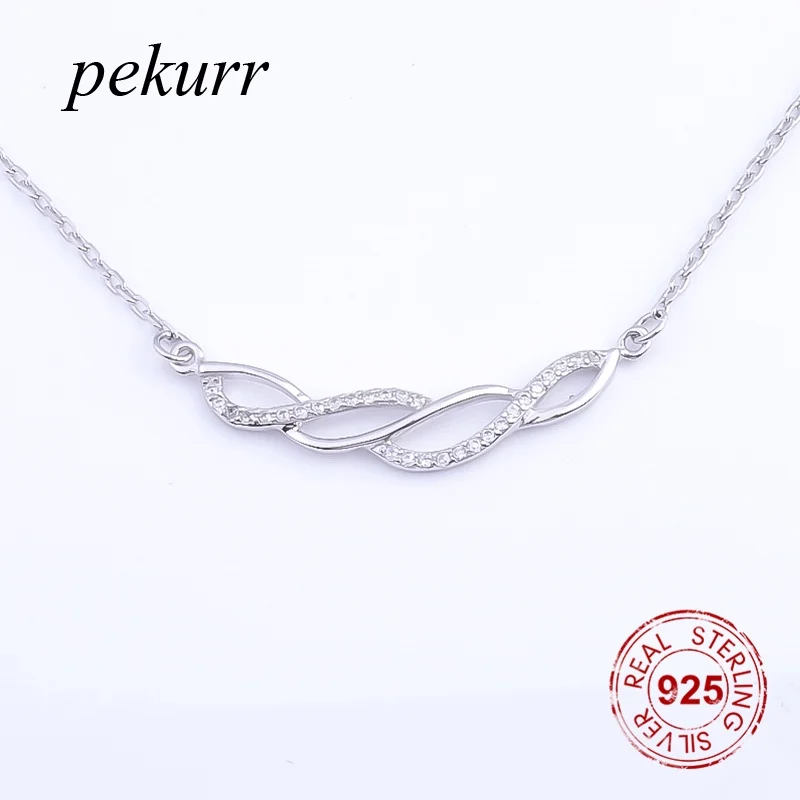Pekurr, 925 пробы, серебро, элегантное, 4 полые, CZ волна, спиральная линия, полосы ожерелья, подвески для женщин, хорошее ювелирное изделие, цепочка