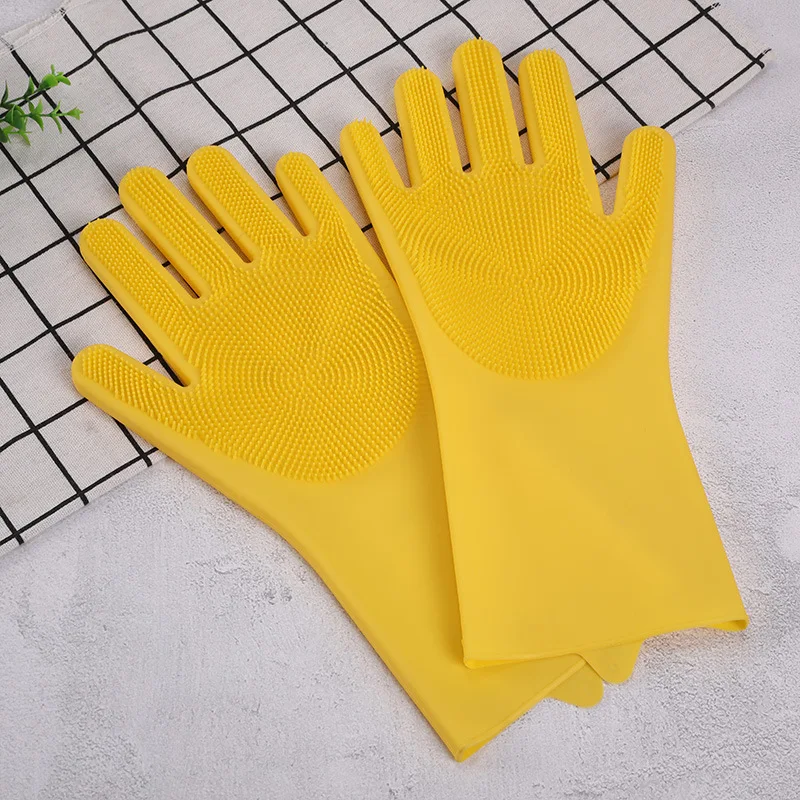 yellow Щетка для мытья силиконовых перчаток щетка для домашнего хозяйства анти ожоги мытье посуды перчатки кухонные инструменты для уборки ванной комнаты - Цвет: yellow