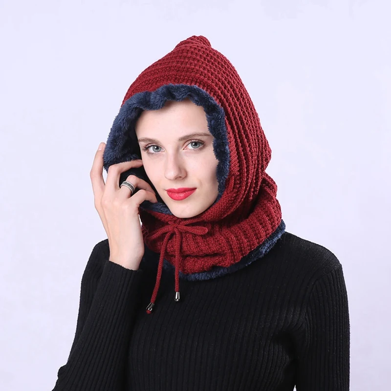 Женская вязаная шапочка-шарф, набор Skullies Beanies, Зимние головные уборы для мужчин и женщин, однотонная шапка, шапка