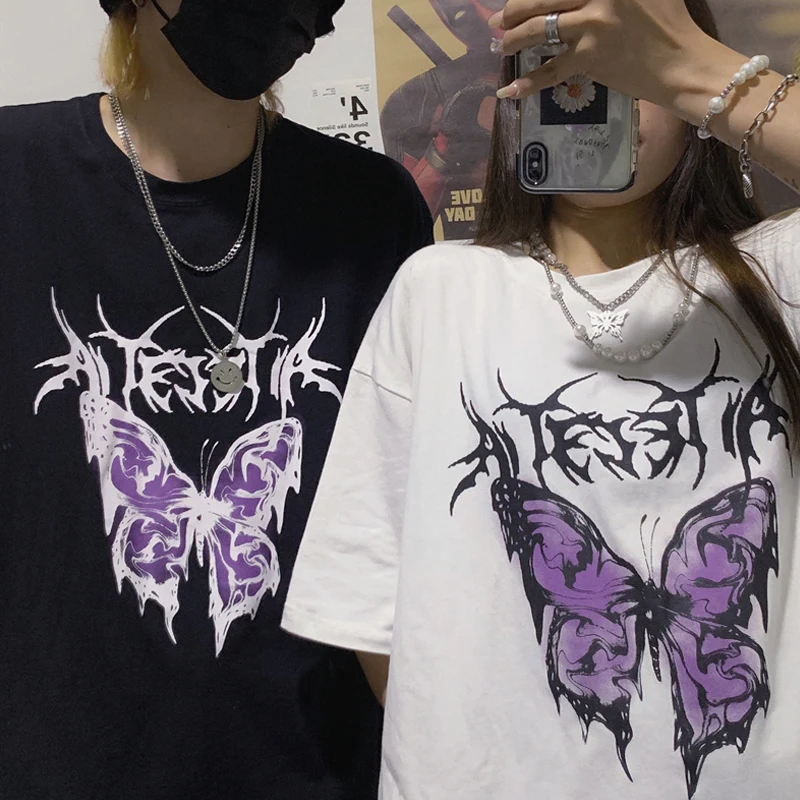 Футболка женская с коротким рукавом винтажный топ принтом бабочки Готическая