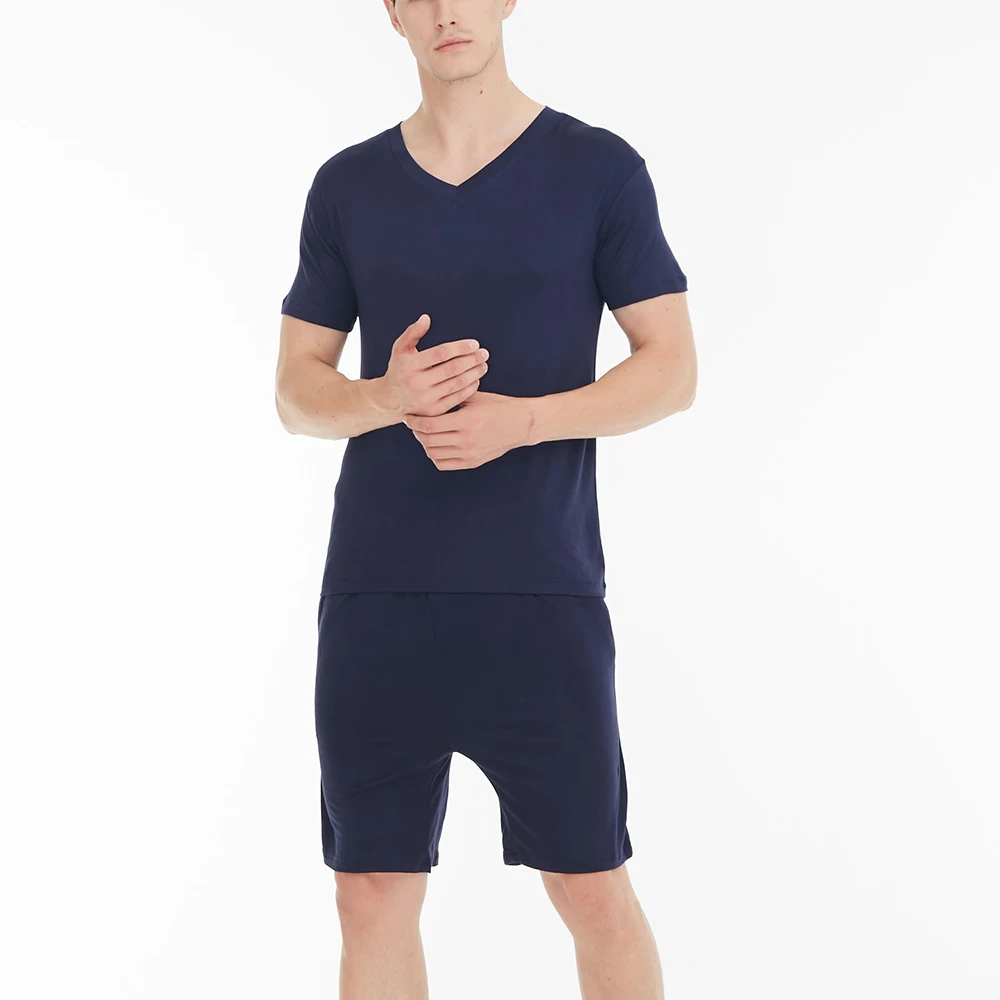 Lu's Chic Men's Short Sleeves Pajama Set Tops Shorts Summer Loungewear Modal Soft Sleep PJ Set Solid Cotton 2 Pieces Nightwear