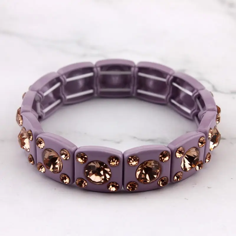 ZWPON Faceted Glass Crystal Square Tile Bead Bangles Bracelets for Women Fashion Multicolor Painted Elastic Bracelets Wholesale