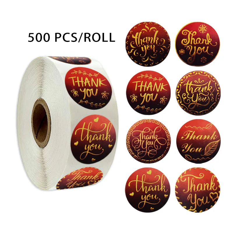 

500Pcs Round Floral Thank You Sticker Seal Labels 1inch Red Flower Design handmade Stickers scrapbooking for Stationery Sticker