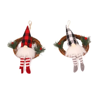 

2PCS Christmas Creative Doll Rattan Ring Pendant Garland Window Hanging Decoration Supplies Multicolor