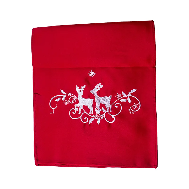 Christmas Table Runner Xmas Tree Elk Snowflake Embroidered Tablecloth Desktop Cover